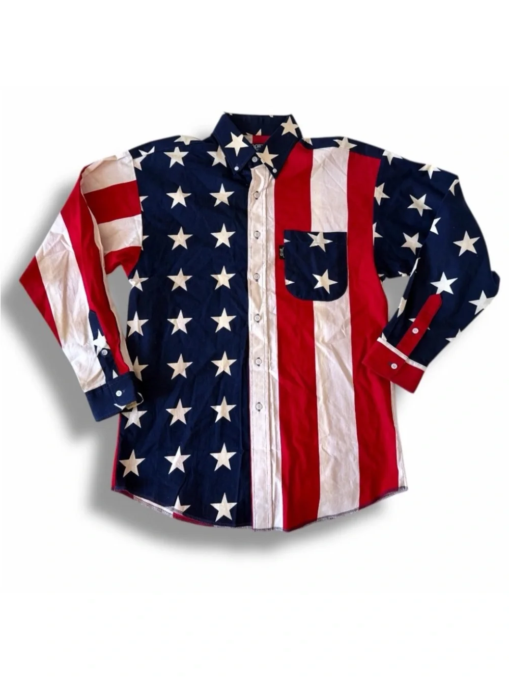 Vtg 90s Brooks & Dunn Panhandle Slim Unisex American Flag Western Shirt M Fits L - Picture 6 of 15